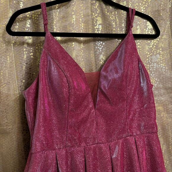 B.Darlin Pink Sparkly Glitter Fit And Flare Pocketed Mini Dress Large - Picture 3 of 8